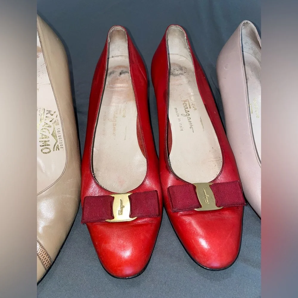 ✨4 for $110✨ Salvatore Ferragamo Vintage Kitten Heels Loafer Pumps Size 9.5 & 10 - Picture 6 of 10